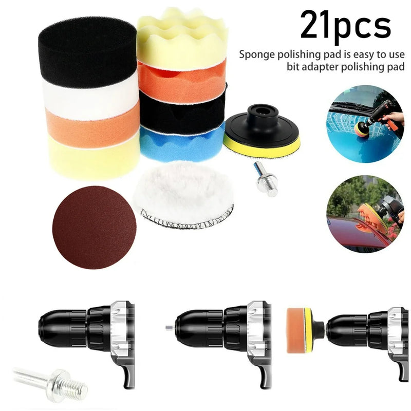 Kit Polimento 3 Polegadas Furadeira Parafusadeira 11 ou 21 Peças Boinas Espuma Disco Cera Corte Acabamento Carros Vidros Móveis